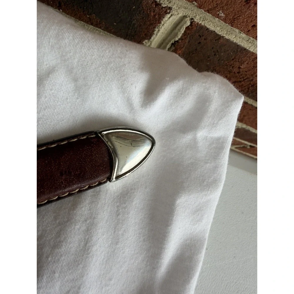 Vintage Italian Leather Belt Brown Metal Tip 1-1/4